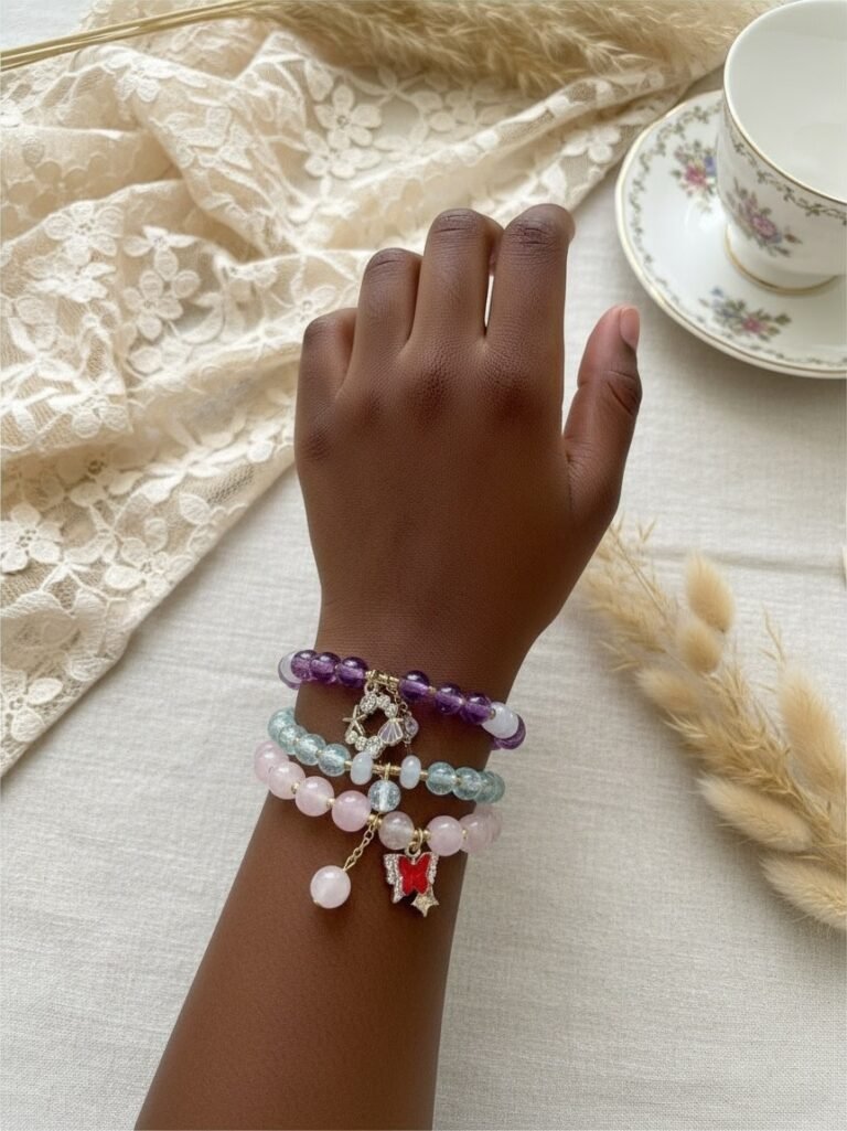 Lot de 3 bracelets lilas et pastel