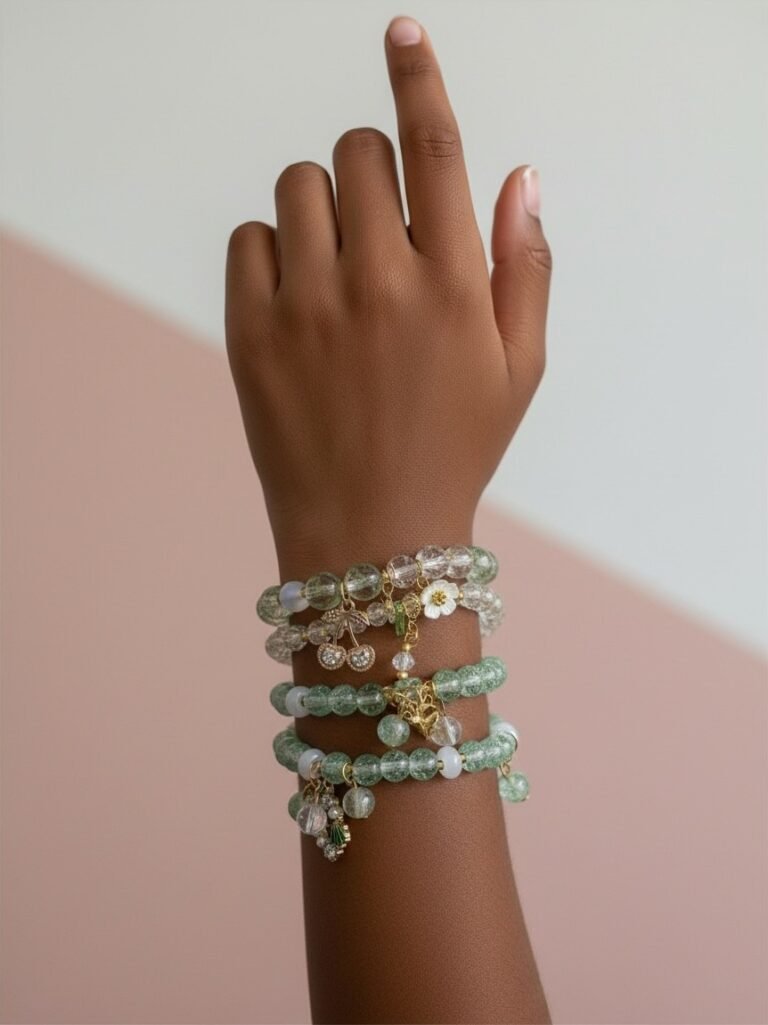 Lot de 4 bracelets vert d’eau à breloques