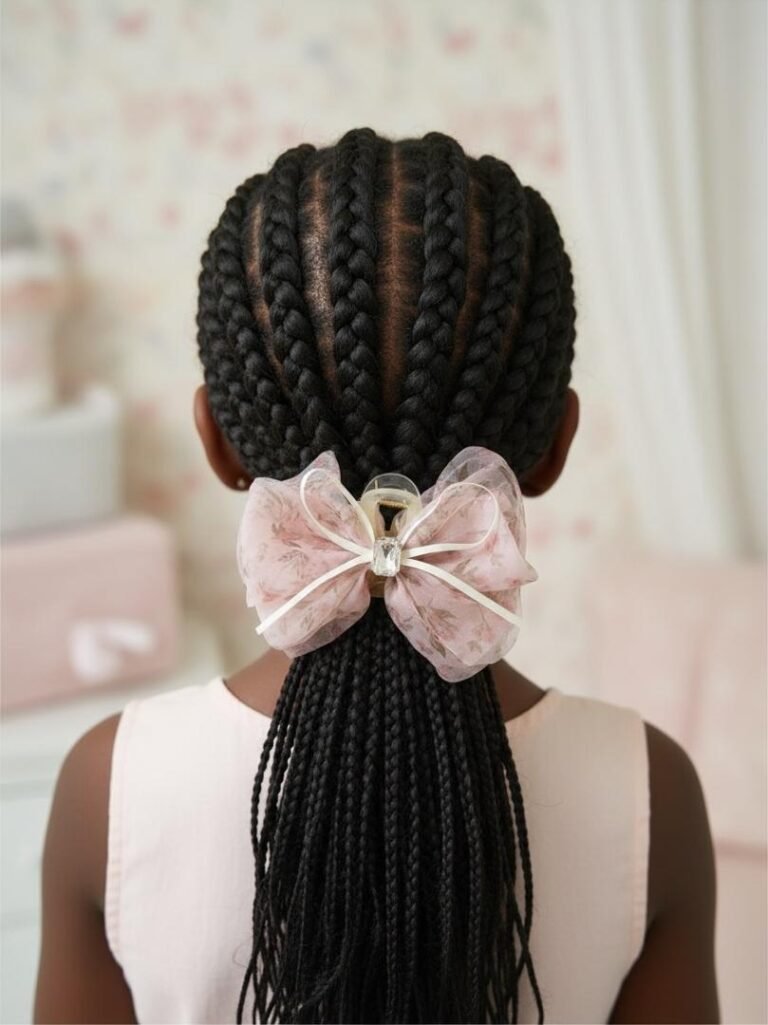 Nœud rose en organza à cœur perlé