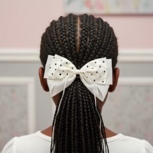 Grand nœud blanc à pois noirs